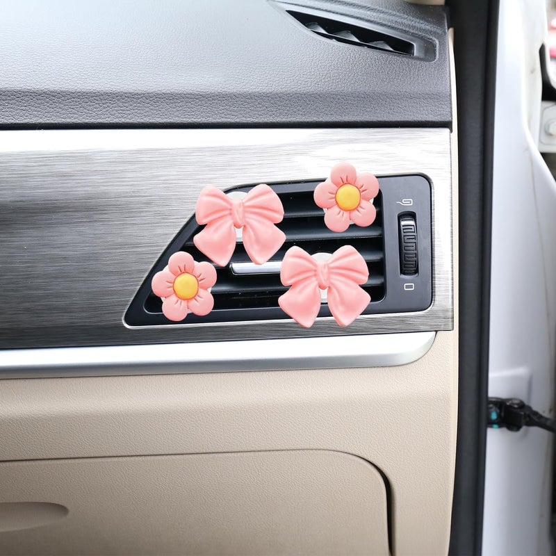 FALVFUN 8PCS Car Air Vent Clips, Cute Bow & Sunflower Vehicle Vent Decorations Charm, Aesthetic Automotive Interior Outlet Ornament Accessories, Universal for SUV Sedan Truck (Pink) - Image 3